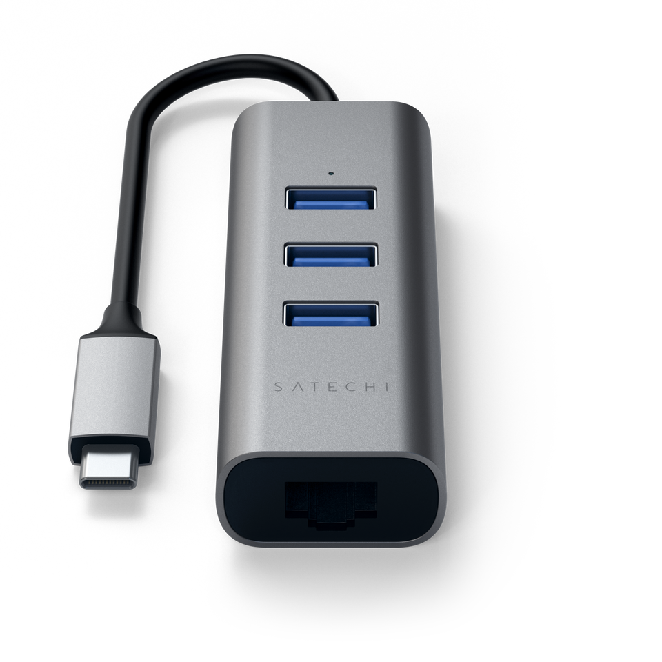 Hub Satechi USB-C 2 em 1 com Ethernet - Cinza Espacial