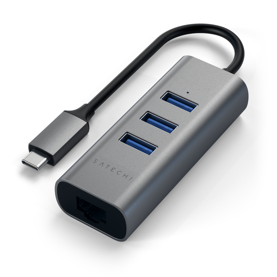 Hub Satechi USB-C 2 em 1 com Ethernet - Cinza Espacial