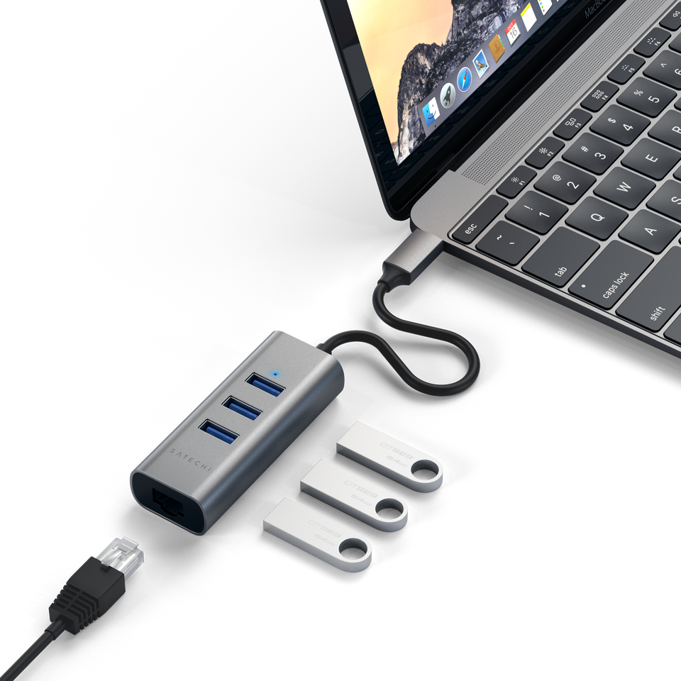 Hub Satechi USB-C 2 em 1 com Ethernet - Cinza Espacial