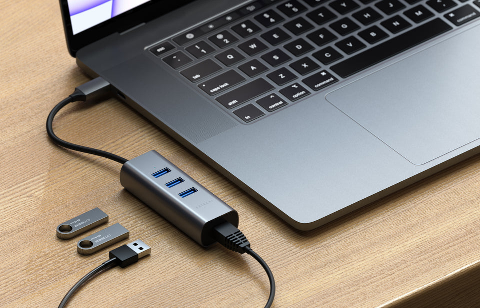 Hub Satechi USB-C 2 em 1 com Ethernet - Cinza Espacial