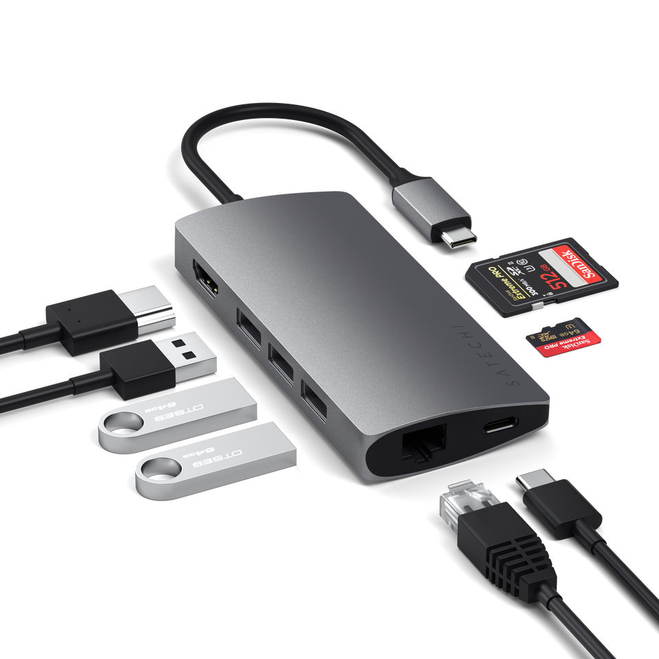 Adaptador Satechi Multi Portas USB-C 4K Com Ethernet V2 - Cinza Espacial