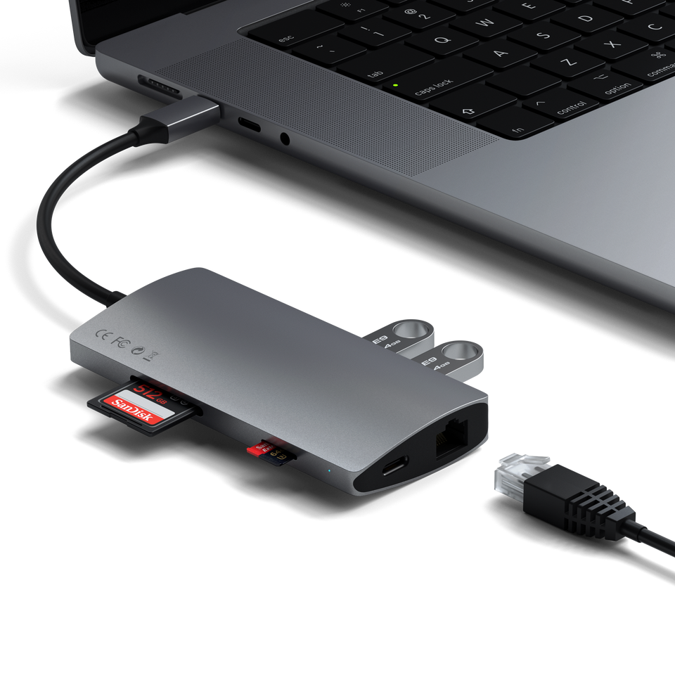 Adaptador Satechi Multi Portas USB-C 4K Com Ethernet V2 - Cinza Espacial