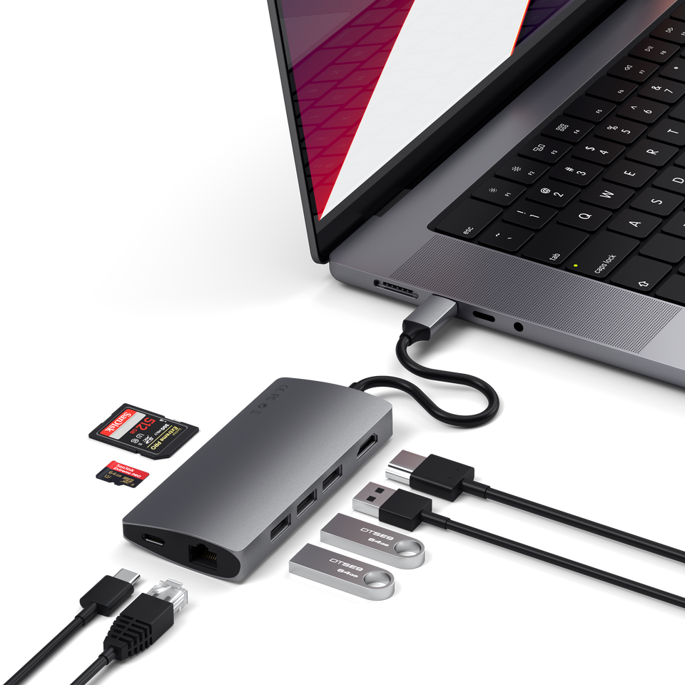 Adaptador Satechi Multi Portas USB-C 4K Com Ethernet V2 - Cinza Espacial