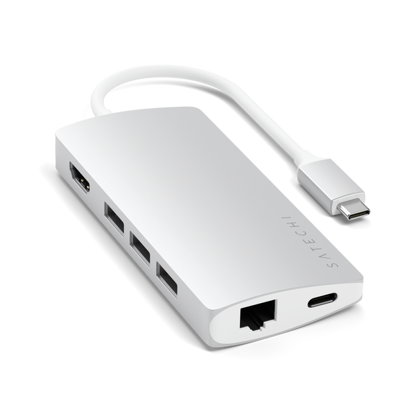 Adaptador Satechi Multi Portas USB-C 4K Com Ethernet V2 - Prata