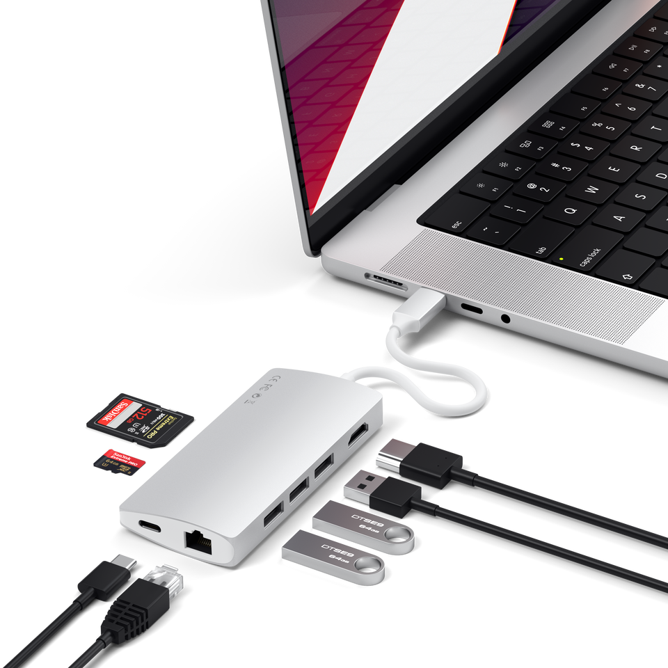 Adaptador Satechi Multi Portas USB-C 4K Com Ethernet V2 - Prata