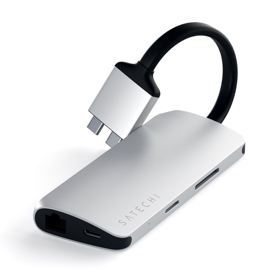 Adaptador Satechi Multimídia Duplo USB-C com HDMI e Ethernet - Prata