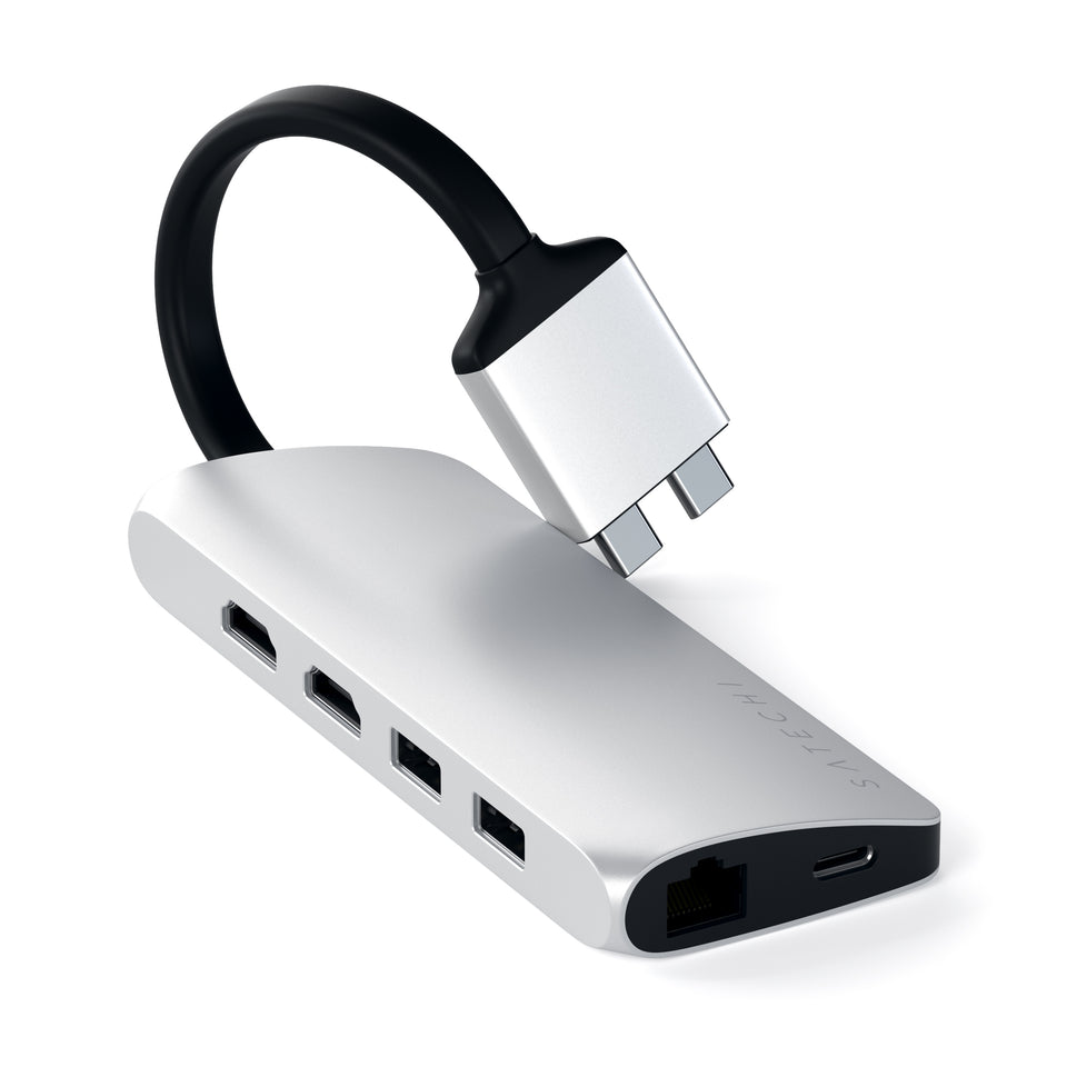 Adaptador Satechi Multimídia Duplo USB-C com HDMI e Ethernet - Prata