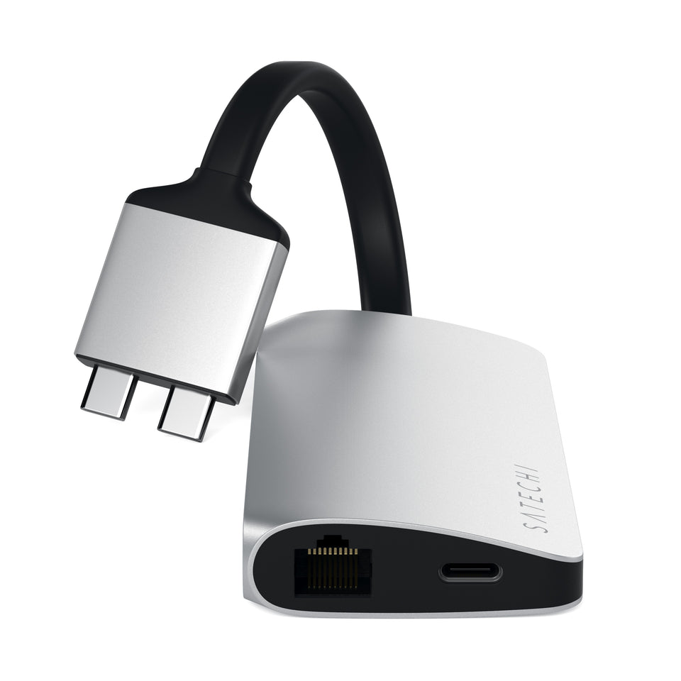 Adaptador Satechi Multimídia Duplo USB-C com HDMI e Ethernet - Prata