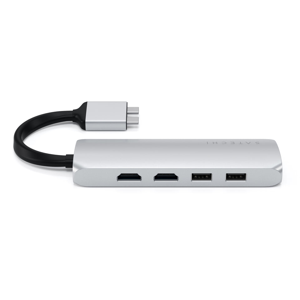 Adaptador Satechi Multimídia Duplo USB-C com HDMI e Ethernet - Prata