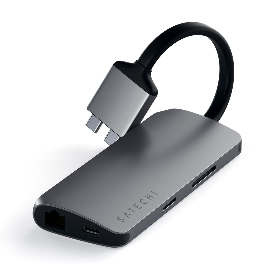 Adaptador Satechi Multimídia Duplo USB-C com HDMI e Ethernet - Cinza Espacial