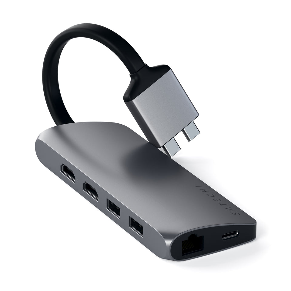 Adaptador Satechi Multimídia Duplo USB-C com HDMI e Ethernet - Cinza Espacial