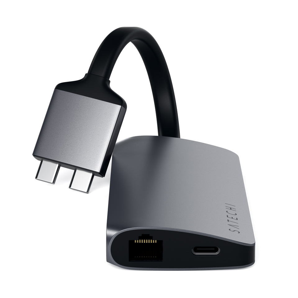 Adaptador Satechi Multimídia Duplo USB-C com HDMI e Ethernet - Cinza Espacial