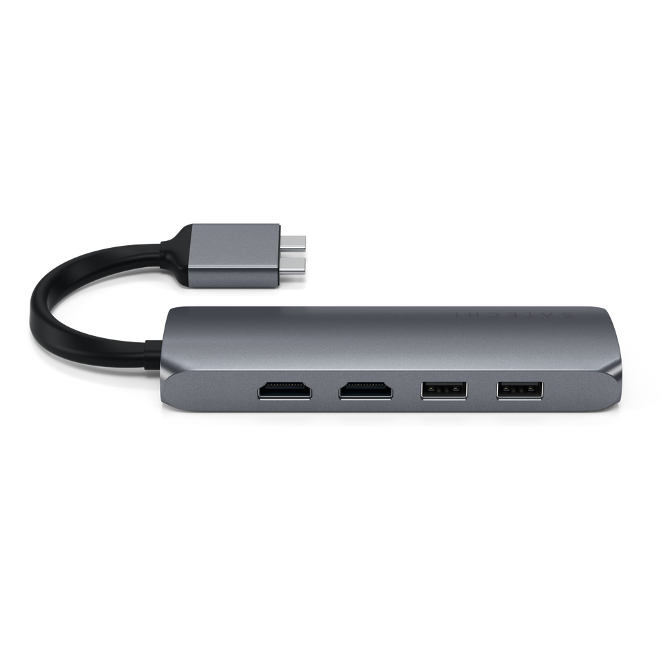 Adaptador Satechi Multimídia Duplo USB-C com HDMI e Ethernet - Cinza Espacial