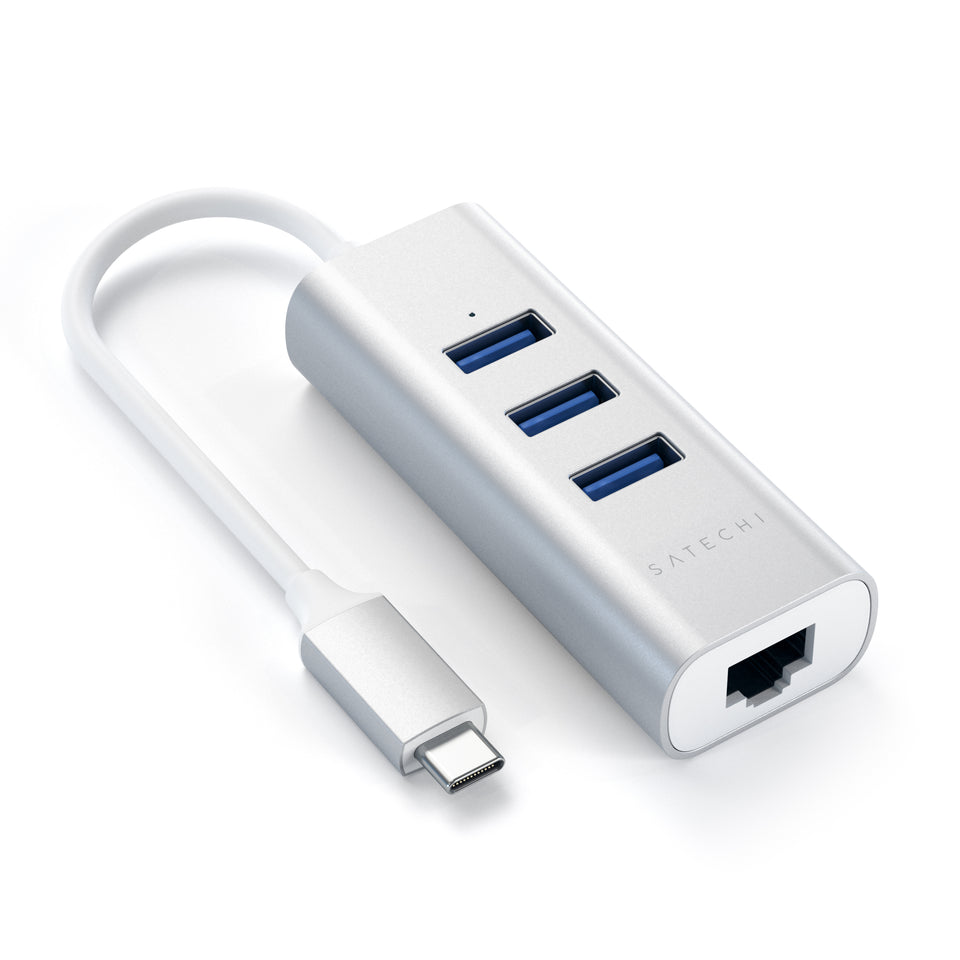 Adaptador e HUB Satechi USB-C 2 em 1 com Ethernet - Prata