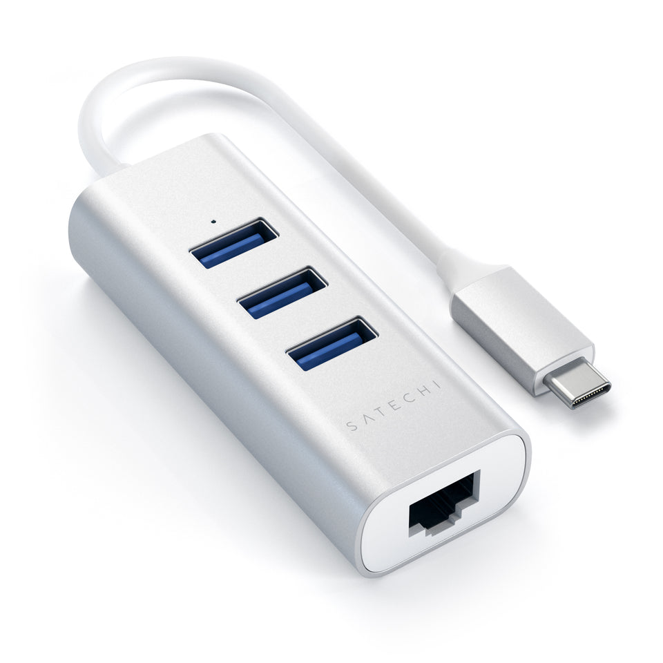 Adaptador e HUB Satechi USB-C 2 em 1 com Ethernet - Prata