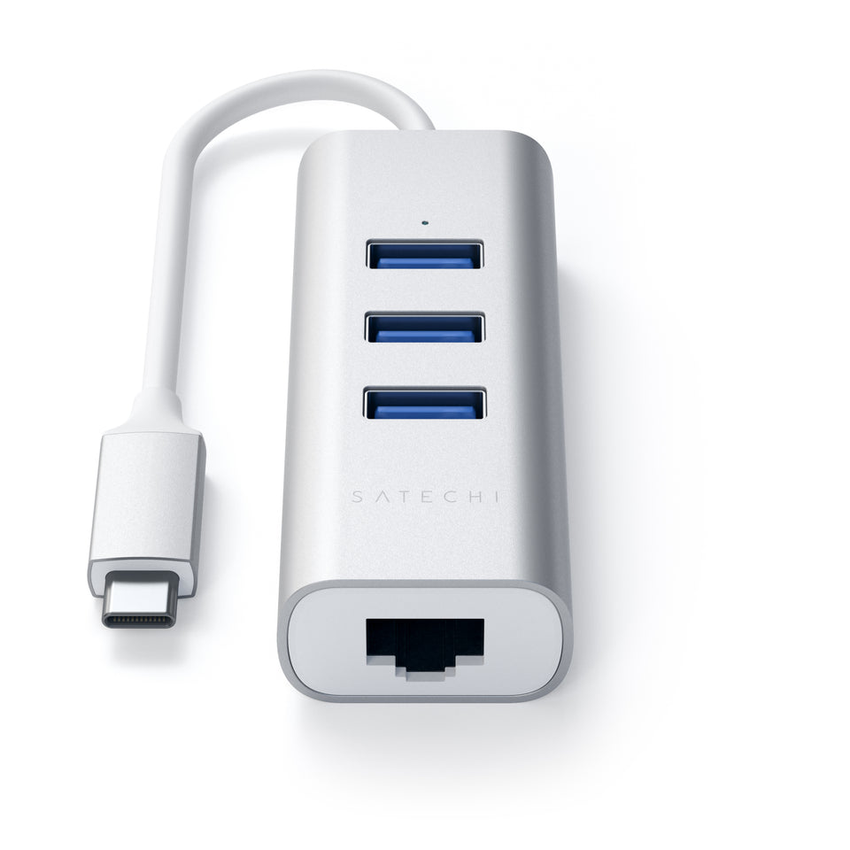 Adaptador e HUB Satechi USB-C 2 em 1 com Ethernet - Prata