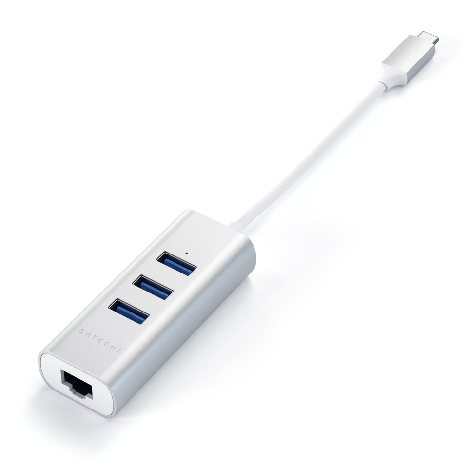 Adaptador e HUB Satechi USB-C 2 em 1 com Ethernet - Prata