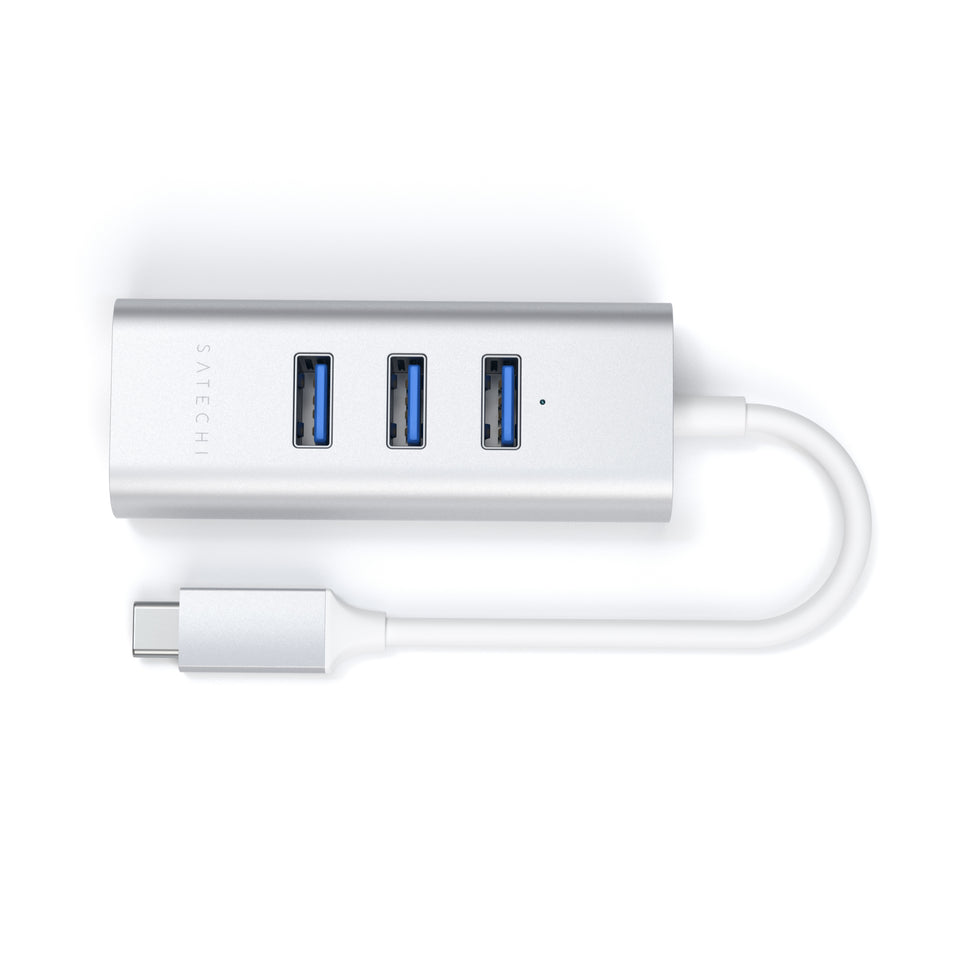 Adaptador e HUB Satechi USB-C 2 em 1 com Ethernet - Prata