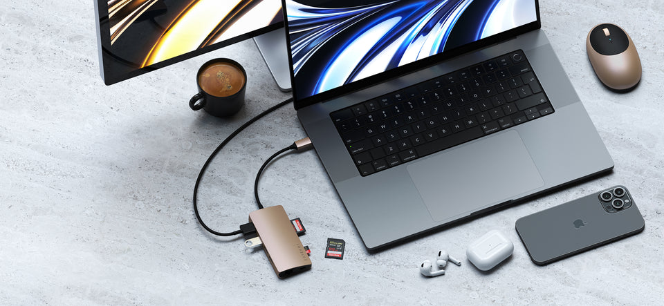 Adaptador Satechi Multi Portas USB-C 4K Com Ethernet V2 - Dourado