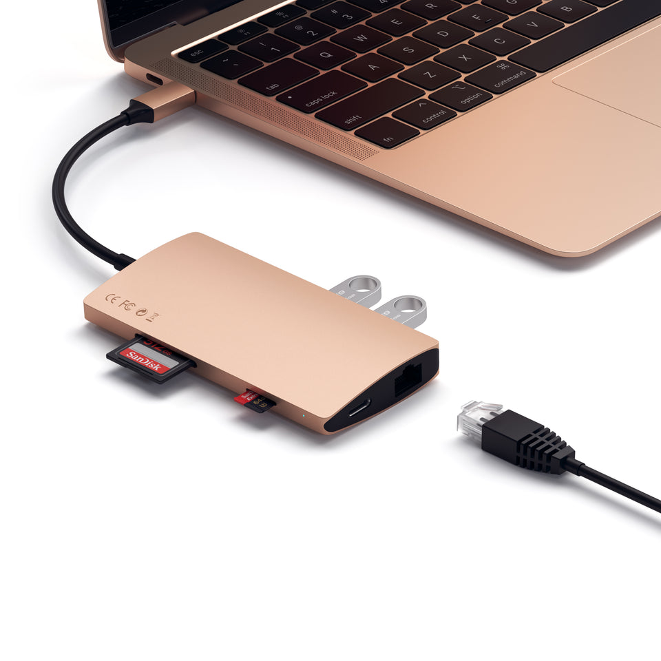 Adaptador Satechi Multi Portas USB-C 4K Com Ethernet V2 - Dourado