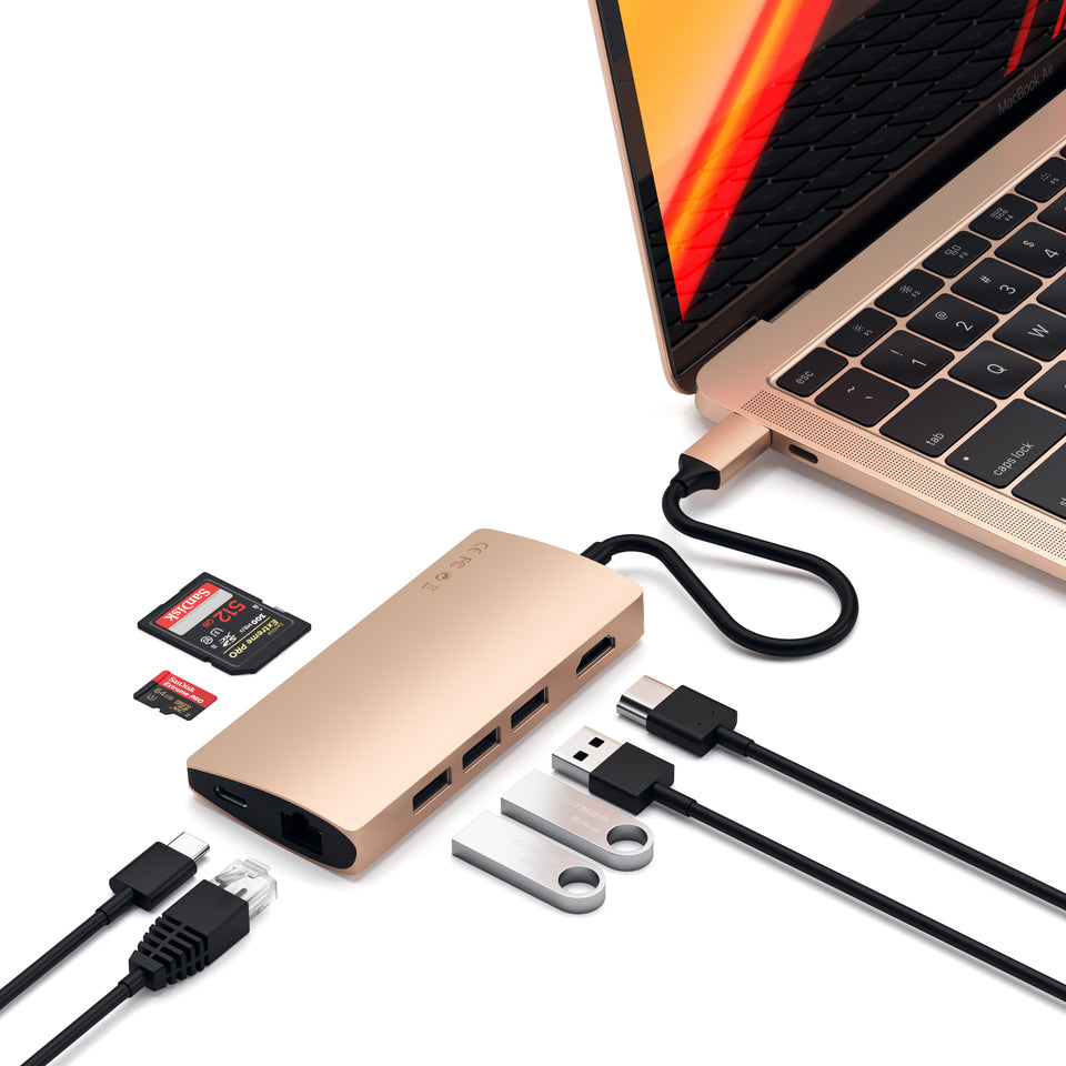 Adaptador Satechi Multi Portas USB-C 4K Com Ethernet V2 - Dourado