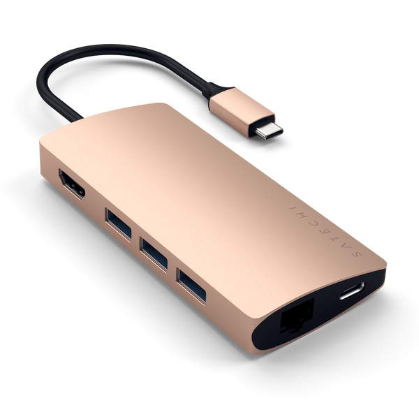 Adaptador Satechi Multi Portas USB-C 4K Com Ethernet V2 - Dourado