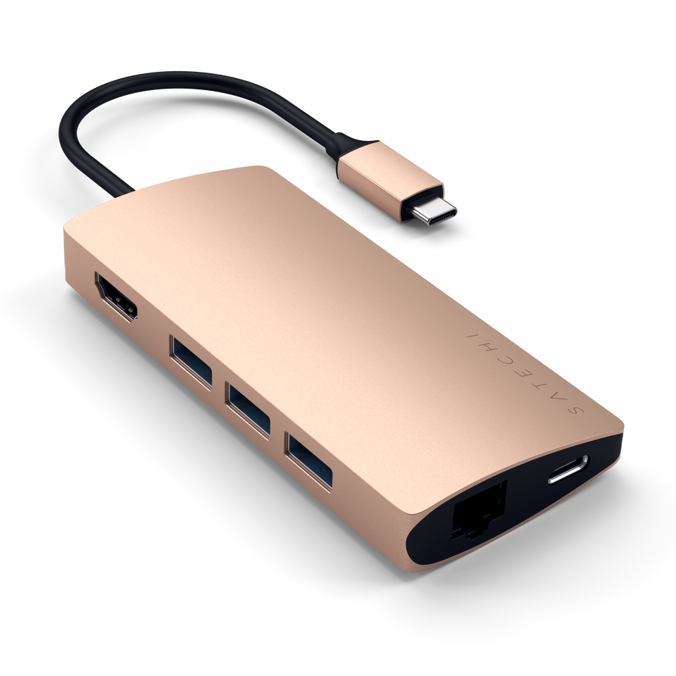 Adaptador Satechi Multi Portas USB-C 4K Com Ethernet V2 - Dourado