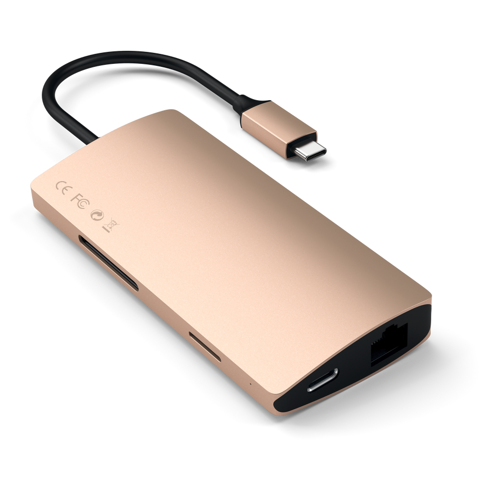 Adaptador Satechi Multi Portas USB-C 4K Com Ethernet V2 - Dourado