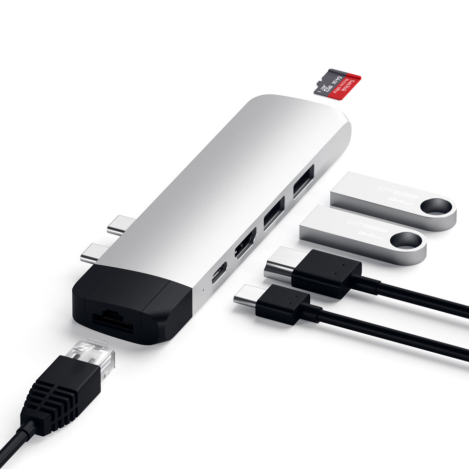 Adaptador Satechi USB-C Pro Hub com Ethernet - Prata