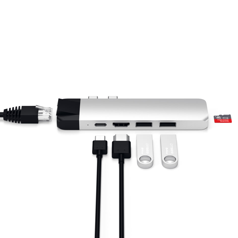 Adaptador Satechi USB-C Pro Hub com Ethernet - Prata