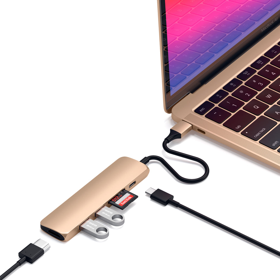 Adaptador Satechi Multi Portas USB-C Slim V2 - Dourado