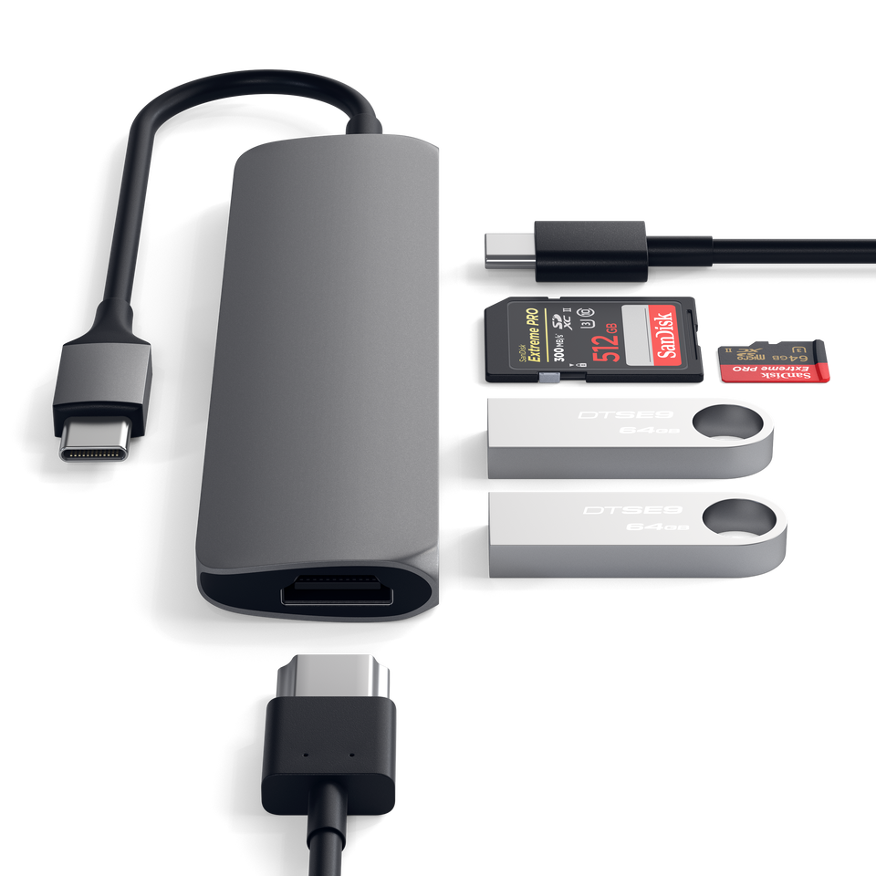 Adaptador Satechi Multi Portas USB-C Slim V2 - Cinza Espacial