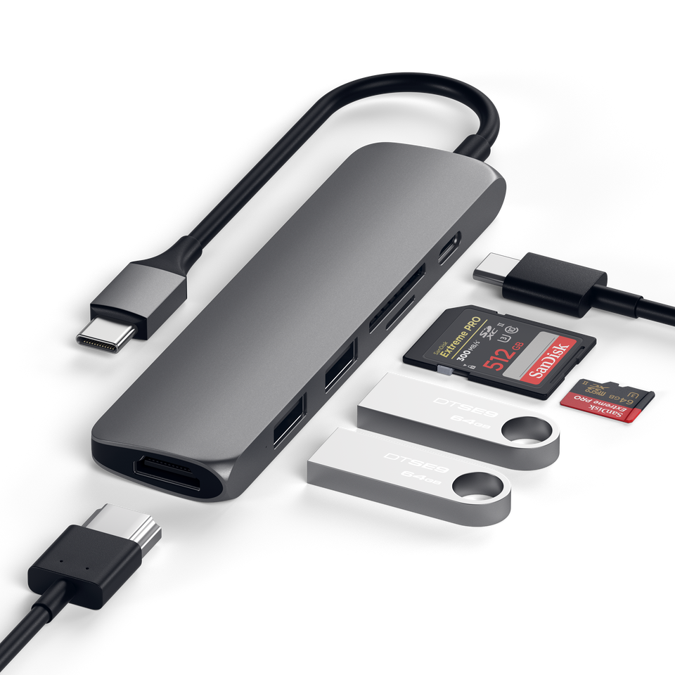 Adaptador Satechi Multi Portas USB-C Slim V2 - Cinza Espacial