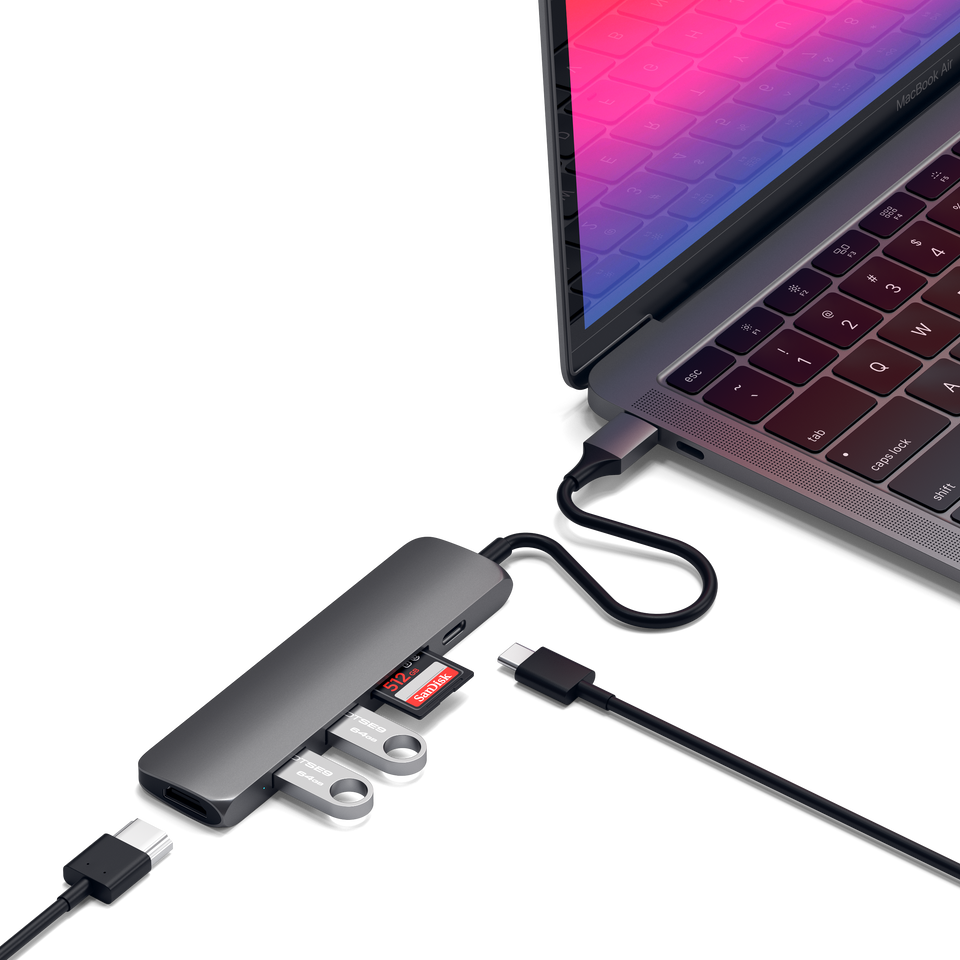 Adaptador Satechi Multi Portas USB-C Slim V2 - Cinza Espacial