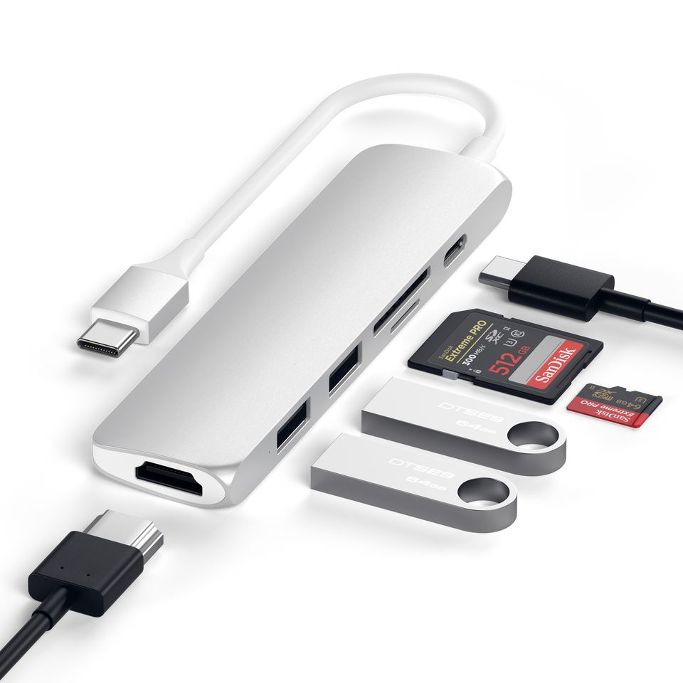 Adaptador Satechi Multi Portas USB-C Slim V2 - Prata