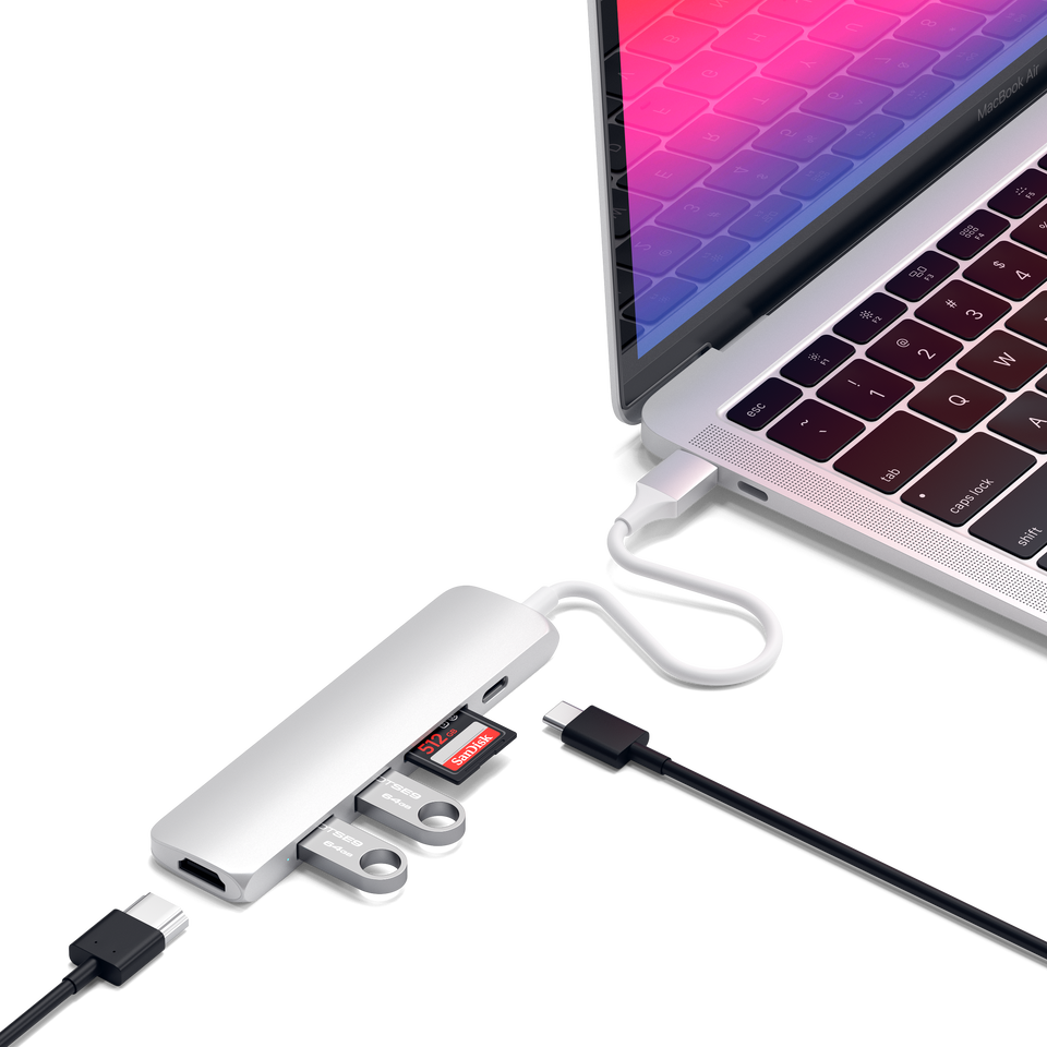 Adaptador Satechi Multi Portas USB-C Slim V2 - Prata