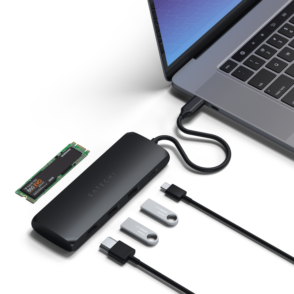 Adaptador Satechi Multi Portas Híbrido USB-C Com Slot SSD - Preto