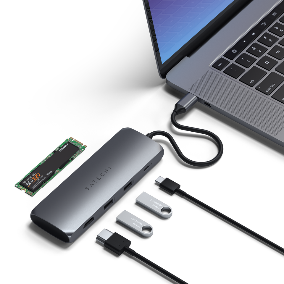 Adaptador Satechi Multi Portas Híbrido USB-C Com Slot SSD - Cinza Espacial