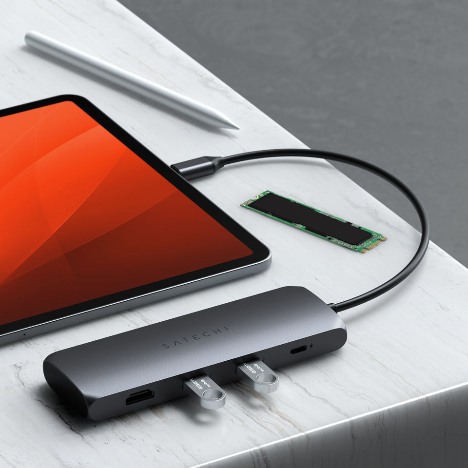 Adaptador Satechi Multi Portas Híbrido USB-C Com Slot SSD - Cinza Espacial