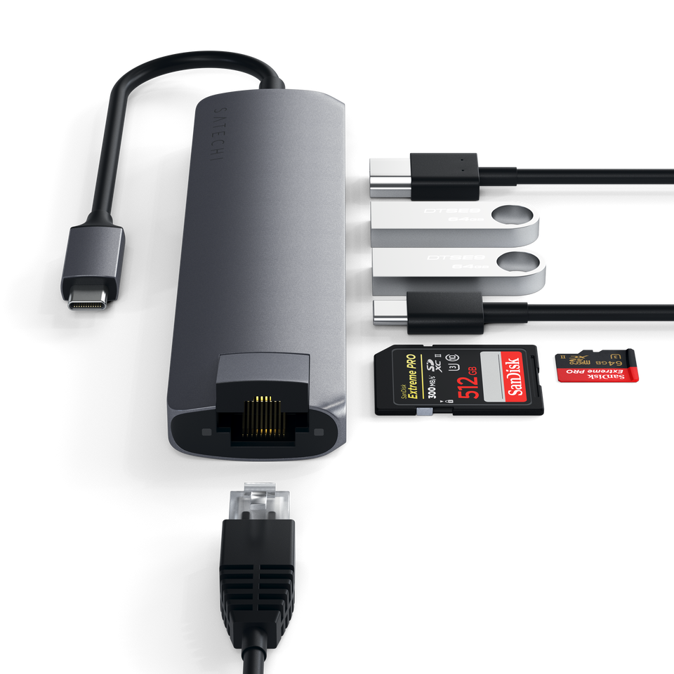 Adaptador Satechi Multi Portas USB-C Slim Com Ethernet - Cinza Espacial