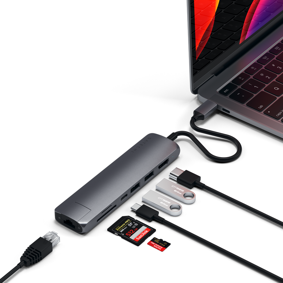 Adaptador Satechi Multi Portas USB-C Slim Com Ethernet - Cinza Espacial