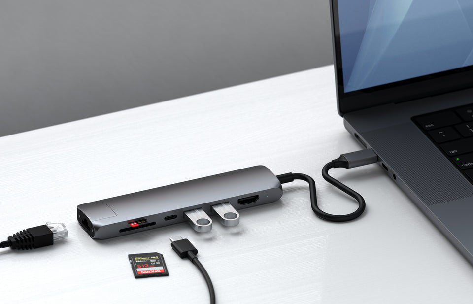 Adaptador Satechi Multi Portas USB-C Slim Com Ethernet - Cinza Espacial