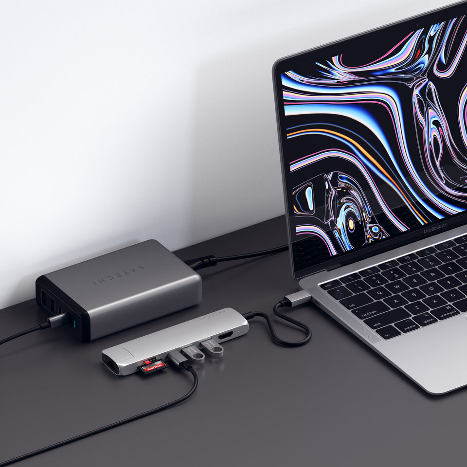 Adaptador Satechi Multi Portas USB-C Slim Com Ethernet - Prata