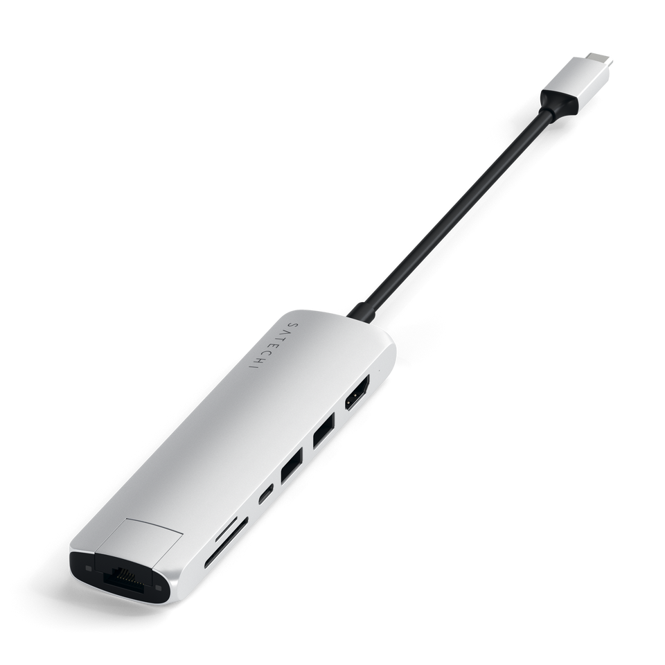 Adaptador Satechi Multi Portas USB-C Slim Com Ethernet - Prata