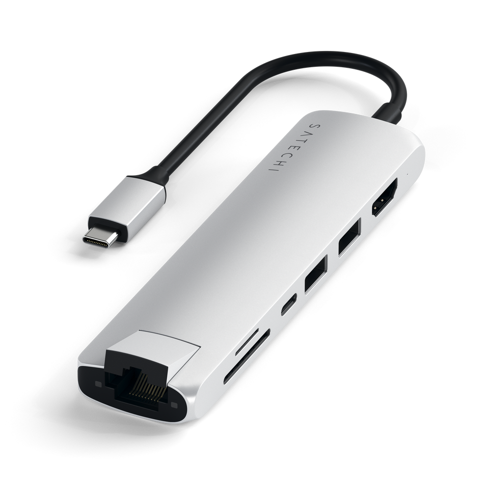 Adaptador Satechi Multi Portas USB-C Slim Com Ethernet - Prata