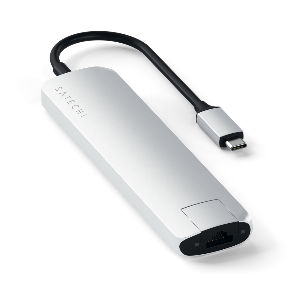 Adaptador Satechi Multi Portas USB-C Slim Com Ethernet - Prata