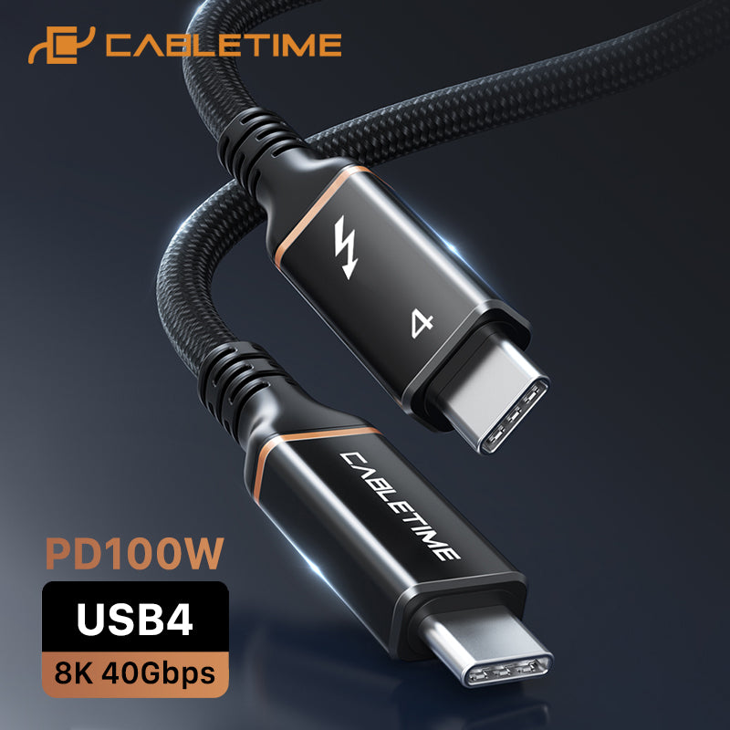 Cabo Cabletime USB4, 40 Gbp, Saída de Vídeo 8k - USB-C Para USB-C - 1 Metro