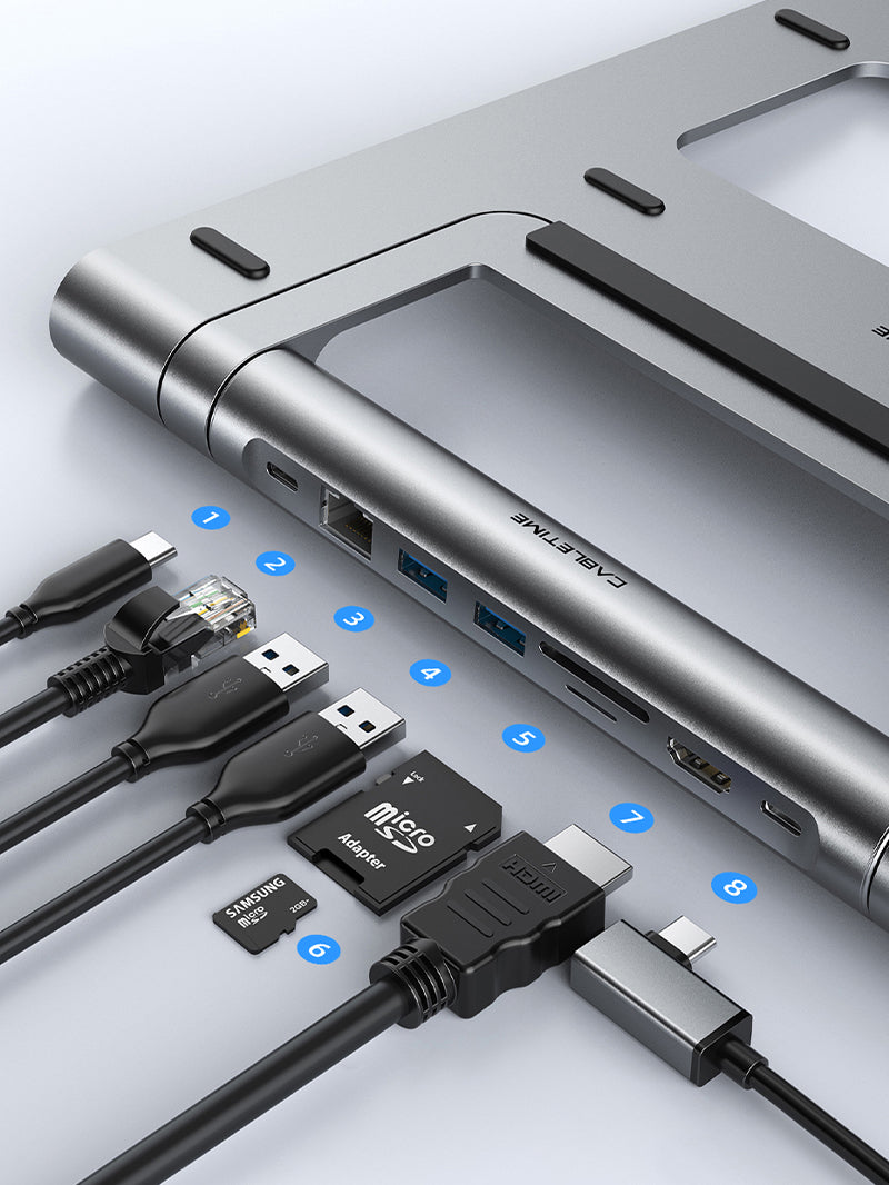 Adaptador Cabletime USB-C Multiportas Com Suporte - 8 em 1