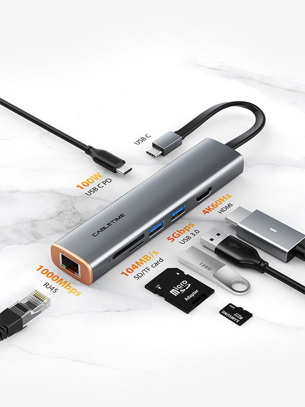 Adaptador Cabletime USB-C Multiportas - 7 em 1