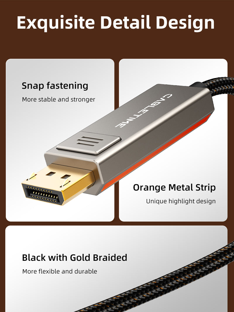 Cabo Cabletime Displayport Bidirecional, Saída de Vídeo 8k - USB-C Para Displayport - 2 Metros